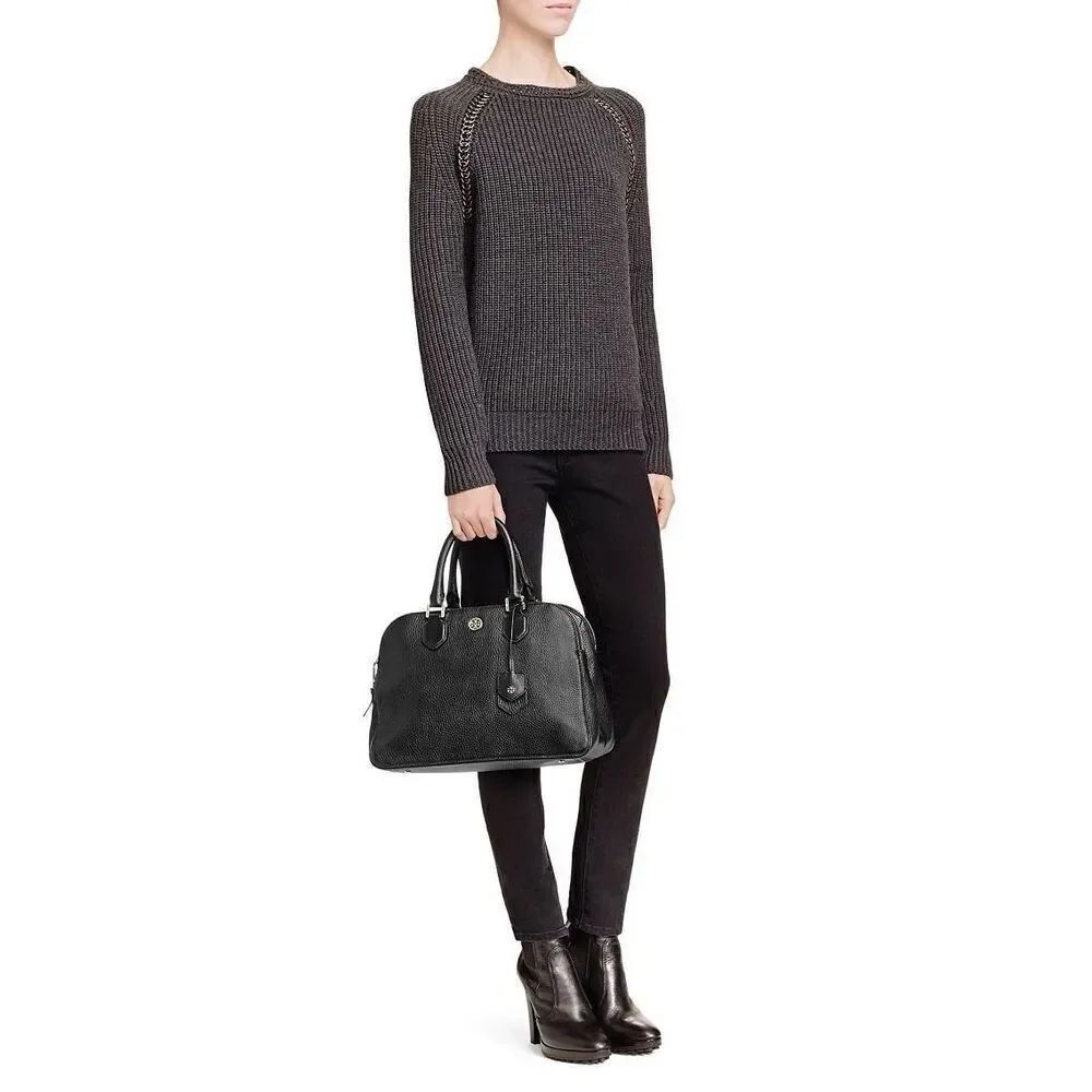 ✨Tory Burch Women's Natural Robinson Pebbled Triple-Zip Tan Satchel✨